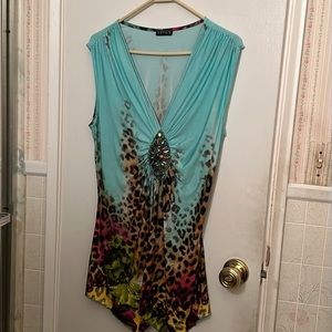 Beautiful, multicolor, rhinestone leopard tapered top